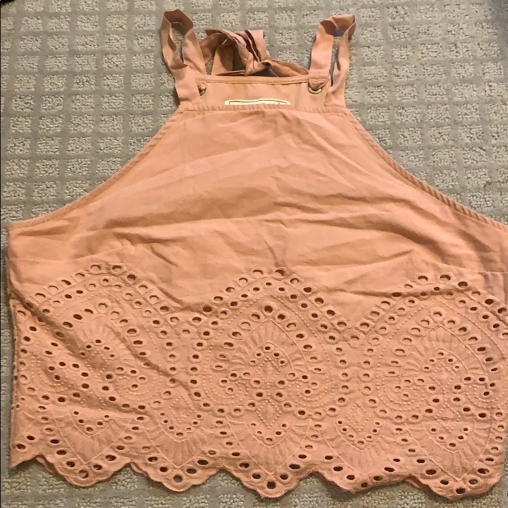 Abercrombie & Fitch Pink Lace Top with Ribbon Tie